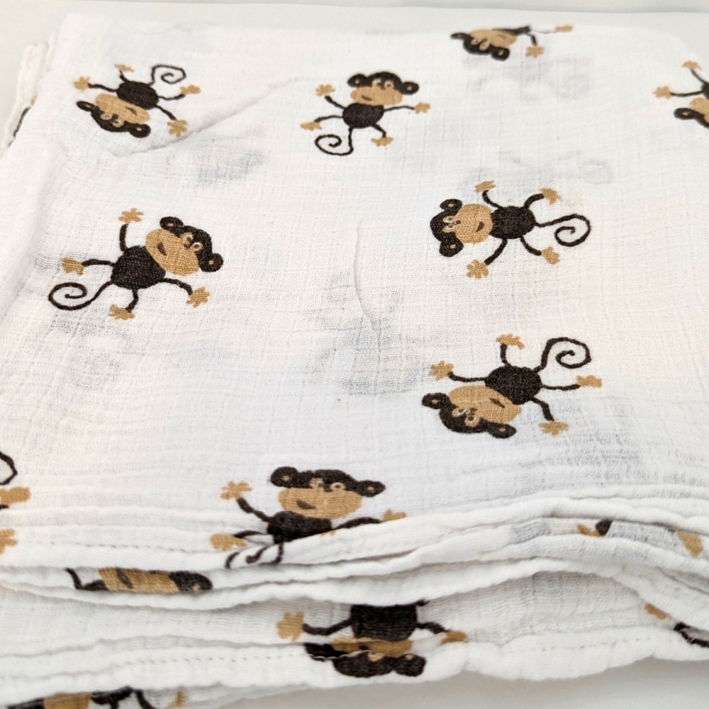 Aden + Anais Muslin Blanket Brown Monkey Baby Swaddle Cotton White Tan Lovey